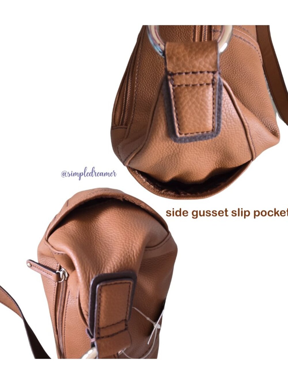 Tignanello Super Stitch Pebble Leather Convertible Shoulder Bag Cognac NWT - Picture 7 of 16